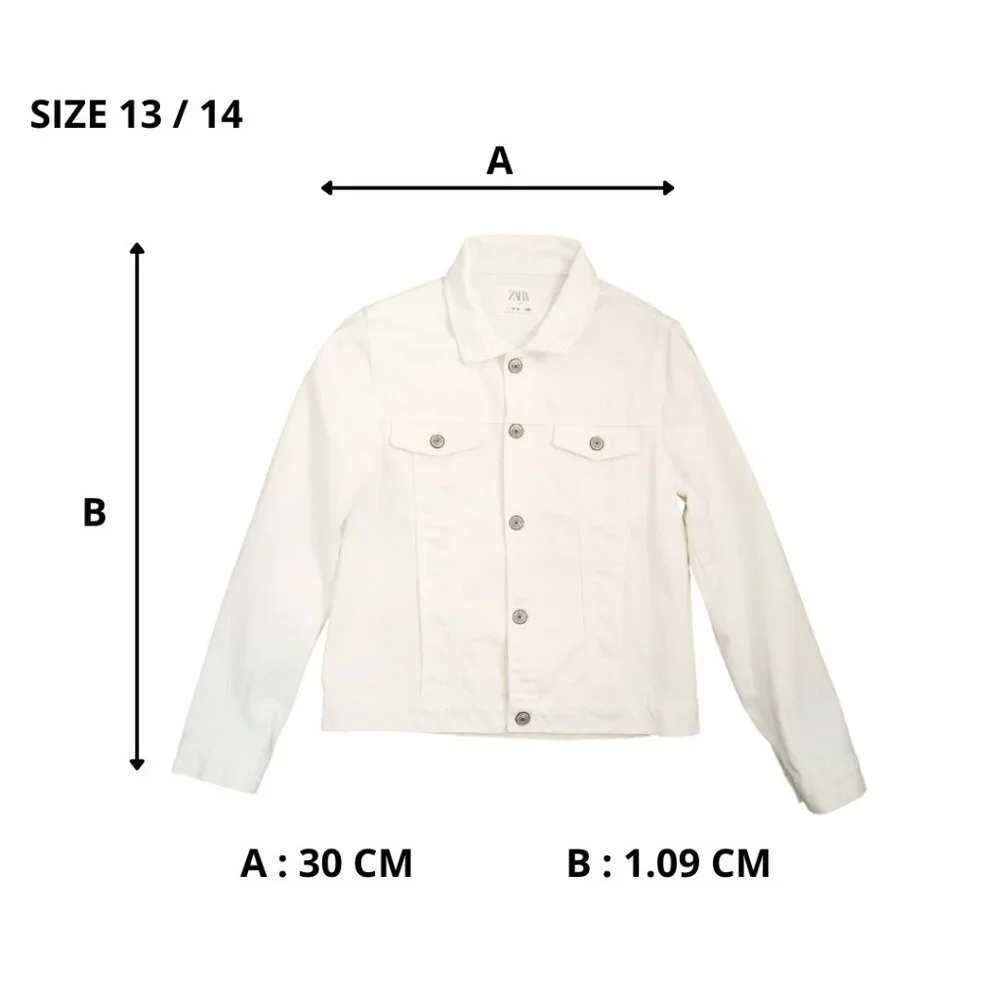 ZARA Kids White Denim Jacket – Button Front Trucker Style, Size 13/14